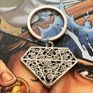 Silver Diamond-Shaped Keychain